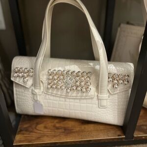 NWT Elegant White Crocodile-Embossed Women's Bag designer inspired